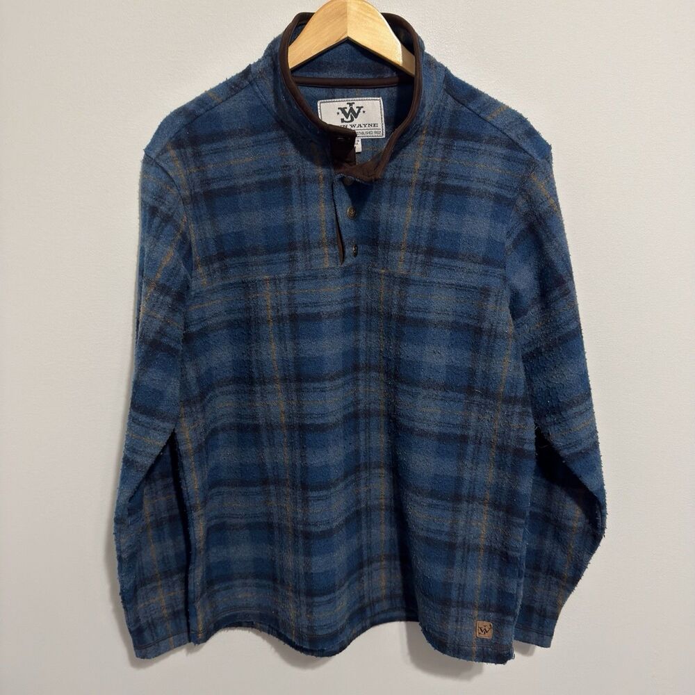 John Wayne Plaid Snap Collar Flannel Shirt Men's Size M Blue Brown Classic